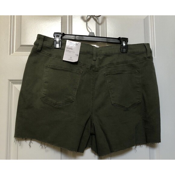 SONOMA WOMEN'S SHORTS HIGH RISE OLIVE GREEN DEMIN SIZE 12, 18 Distressed Hemline - Picture 5 of 8